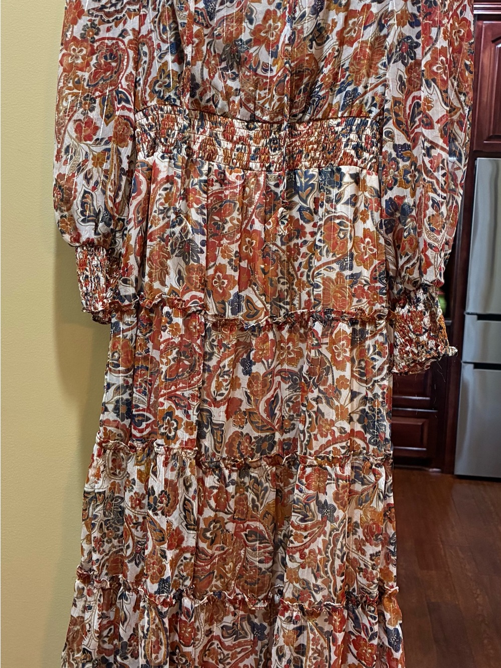 1. State Rust, Cream and Navy Floral Tiered Maxi Dress